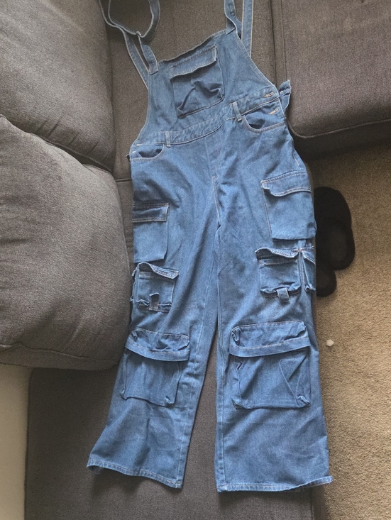 Azure Bella Denim - Utility Denim Cargo Overalls - Blue